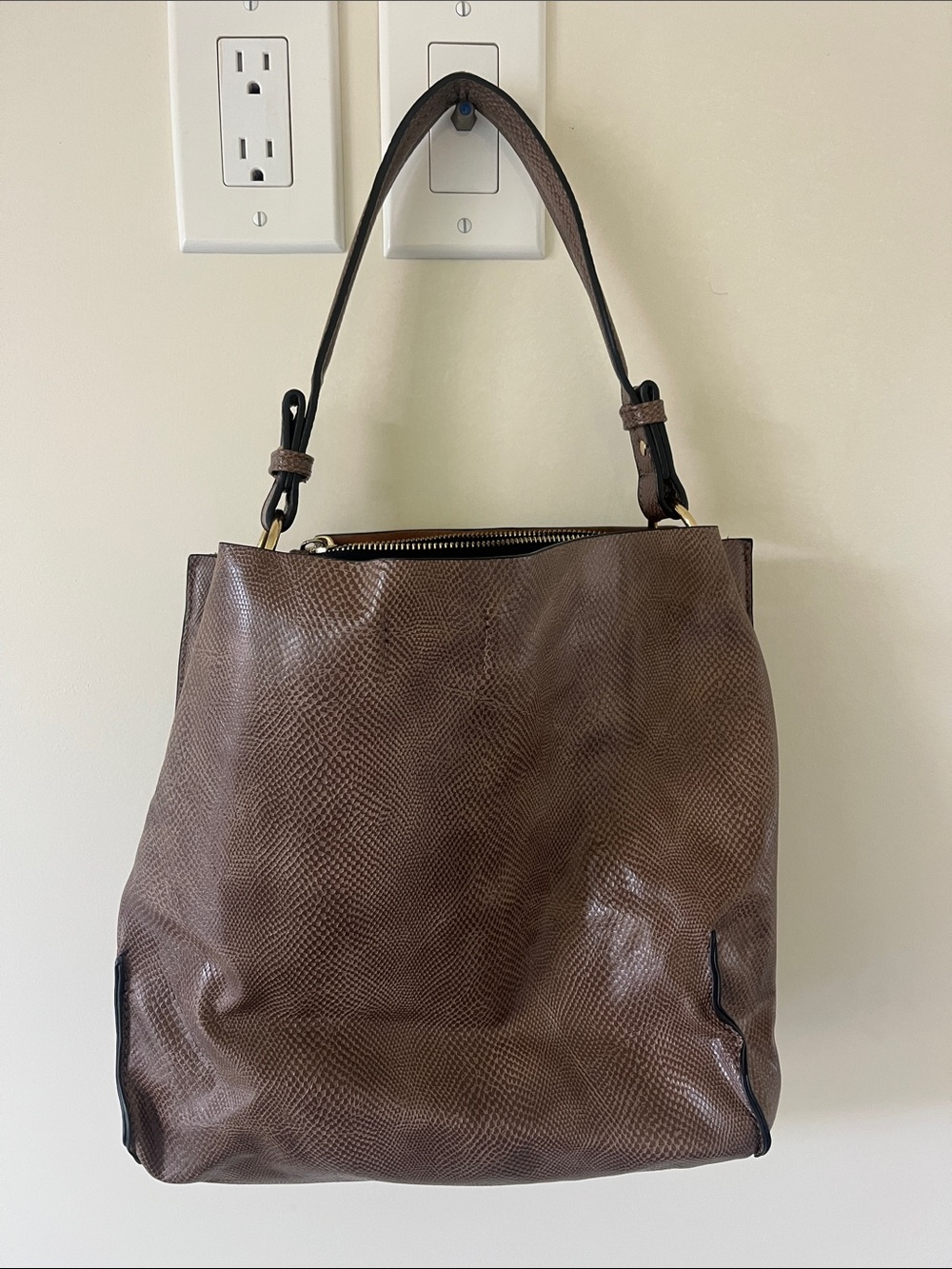 Classic Brown Faux Leather Tote Bag - Women's Handbag
